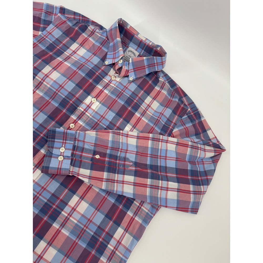 Brooks Brothers Regent Plaid Button Down Shirt Mens Large Blue Red All Cotton